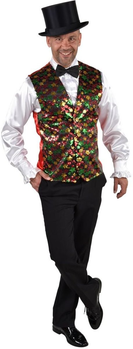 Dans & Entertainment Kostuum | Gilet Showmaster Sterren Pailletten Bont Man | Medium / Large | Carnaval kostuum | Verkleedkleding